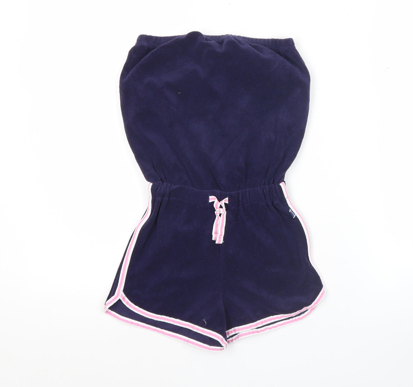 Jasper Conran Women Navy Blue Velour Playsuit Medium Elastic Waist Pink Trim