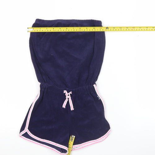 Jasper Conran Women Navy Blue Velour Playsuit Medium Elastic Waist Pink Trim