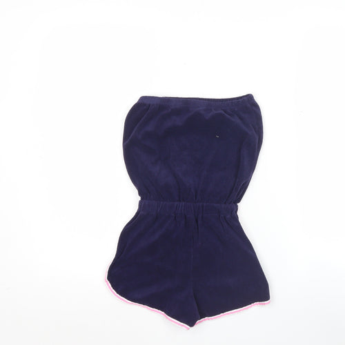 Jasper Conran Women Navy Blue Velour Playsuit Medium Elastic Waist Pink Trim