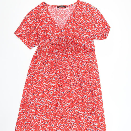 Dunnes Women’s Red Floral A-Line Short Sleeve Dress Size S