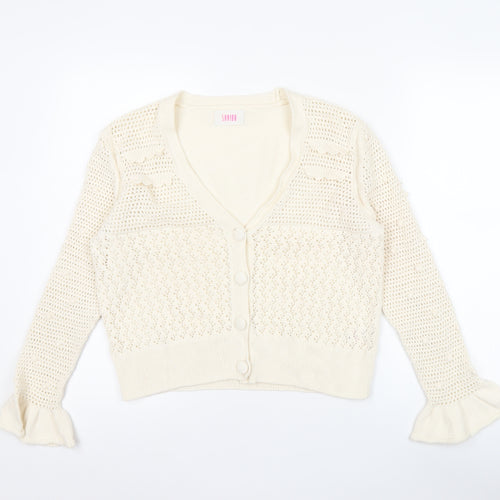 Savida Women’s Beige Open Knit V-Neck Cardigan Size 12