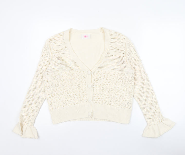 Savida Women’s Beige Open Knit V-Neck Cardigan Size 12