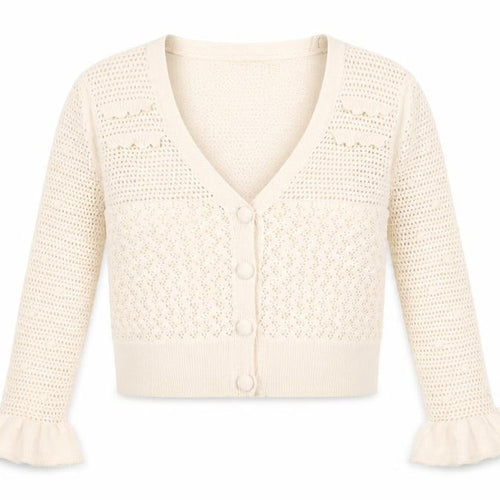 Savida Women’s Beige Open Knit V-Neck Cardigan Size 12