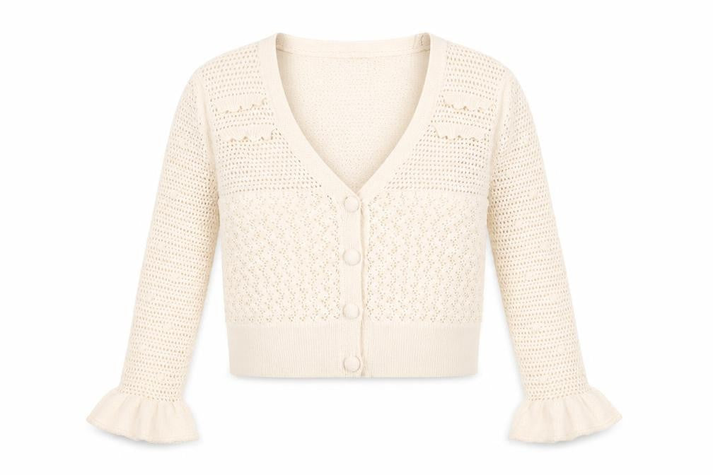 Savida Women’s Beige Open Knit V-Neck Cardigan Size 12