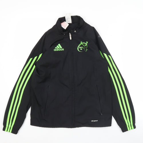 Adidas Boys Black Green 9-10 Years Windbreaker Jacket ClimaProof Lined Zip
