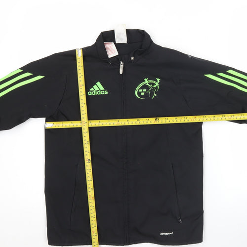 Adidas Boys Black Green 9-10 Years Windbreaker Jacket ClimaProof Lined Zip