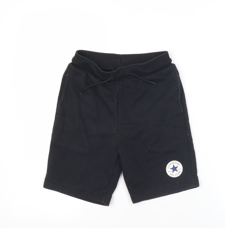 Converse Boys Black Athletic Shorts S 8-10 Years Drawstring Cotton Blend