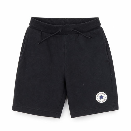 Front view of Converse boys’ black athletic shorts s 8-10 years drawstring cotton blend