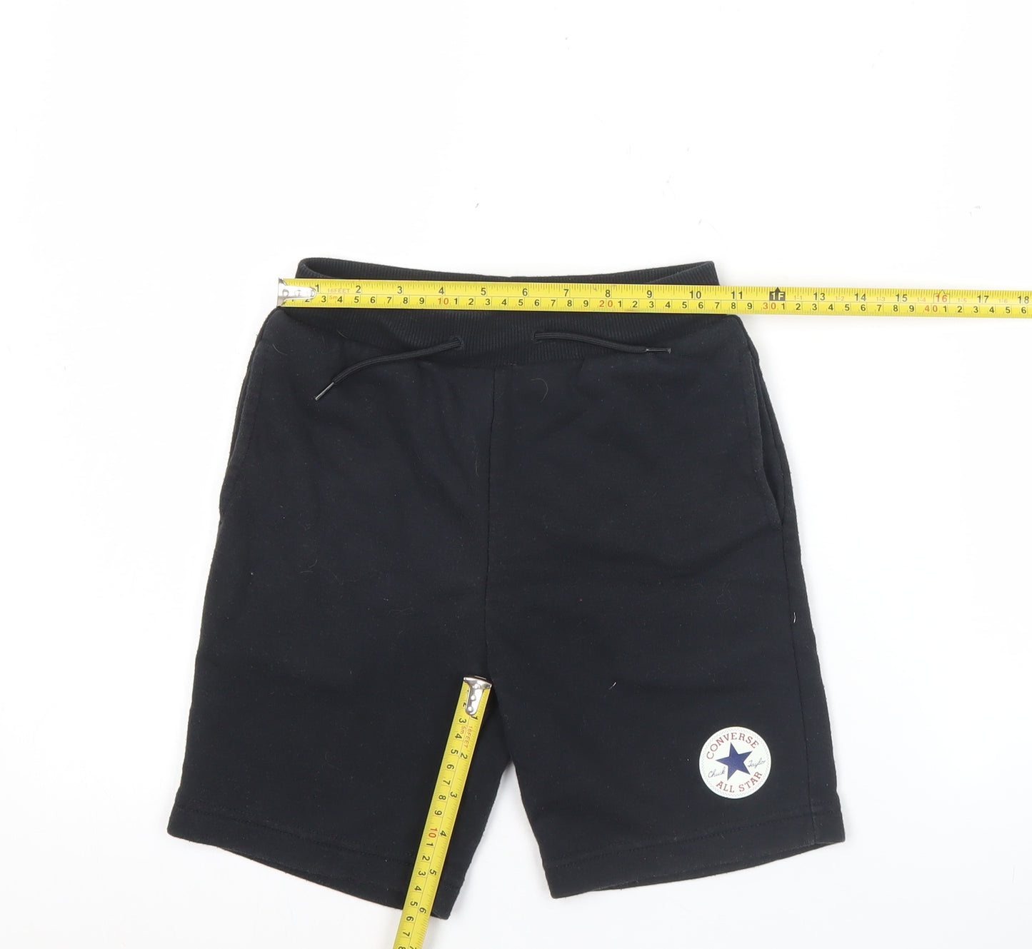 Converse Boys Black Athletic Shorts S 8-10 Years Drawstring Cotton Blend