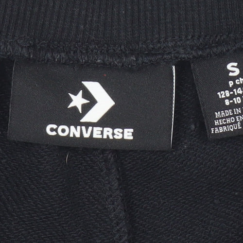 Converse Boys Black Athletic Shorts S 8-10 Years Drawstring Cotton Blend