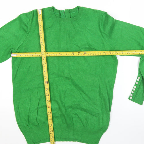 Savida Women's Green Crew Neck Button Detail Jumper Size 12