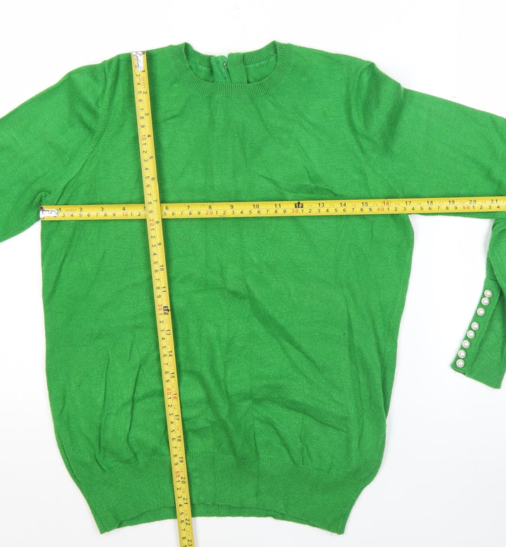 Savida Women's Green Crew Neck Button Detail Jumper Size 12
