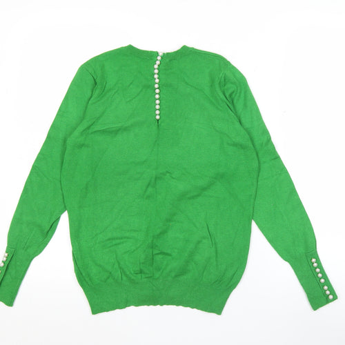 Savida Women's Green Crew Neck Button Detail Jumper Size 12