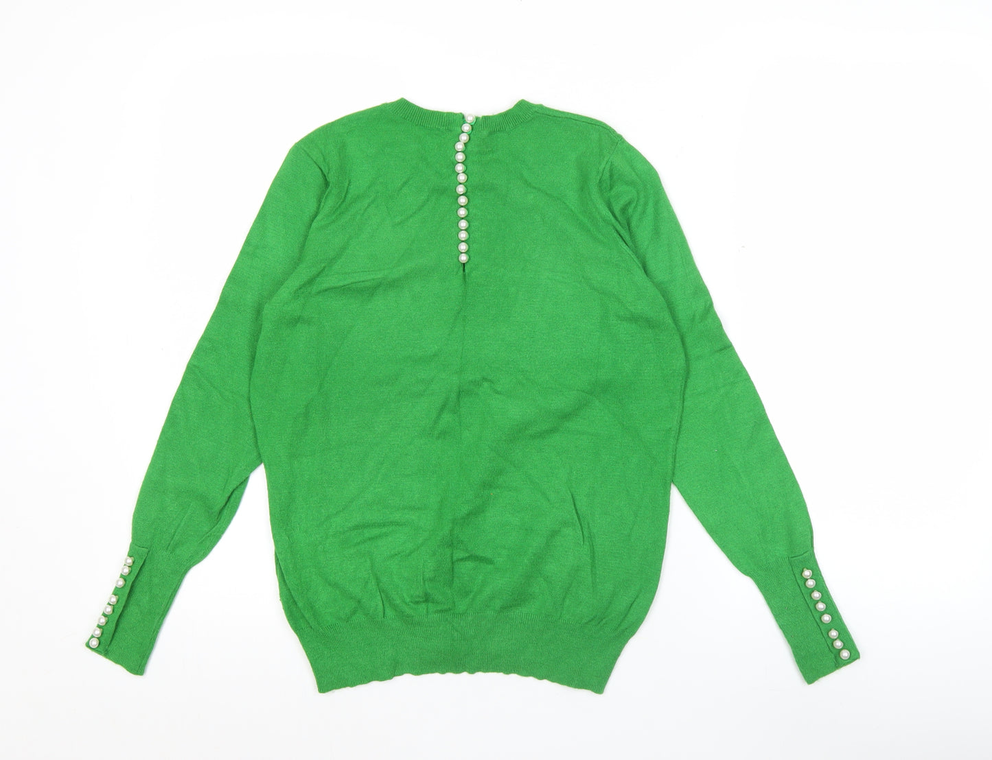 Savida Women's Green Crew Neck Button Detail Jumper Size 12