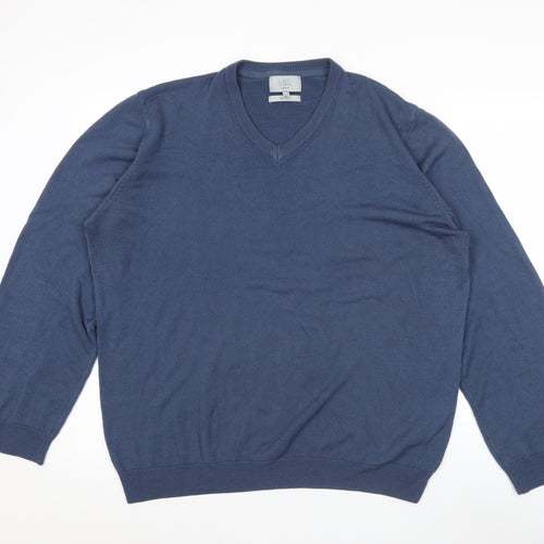 Marks and Spencer Men’s Blue 2XL V-Neck Acrylic Jumper Regular Fit