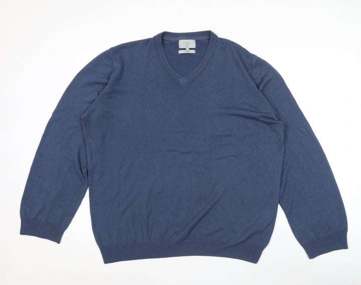 Marks and Spencer Men’s Blue 2XL V-Neck Acrylic Jumper Regular Fit