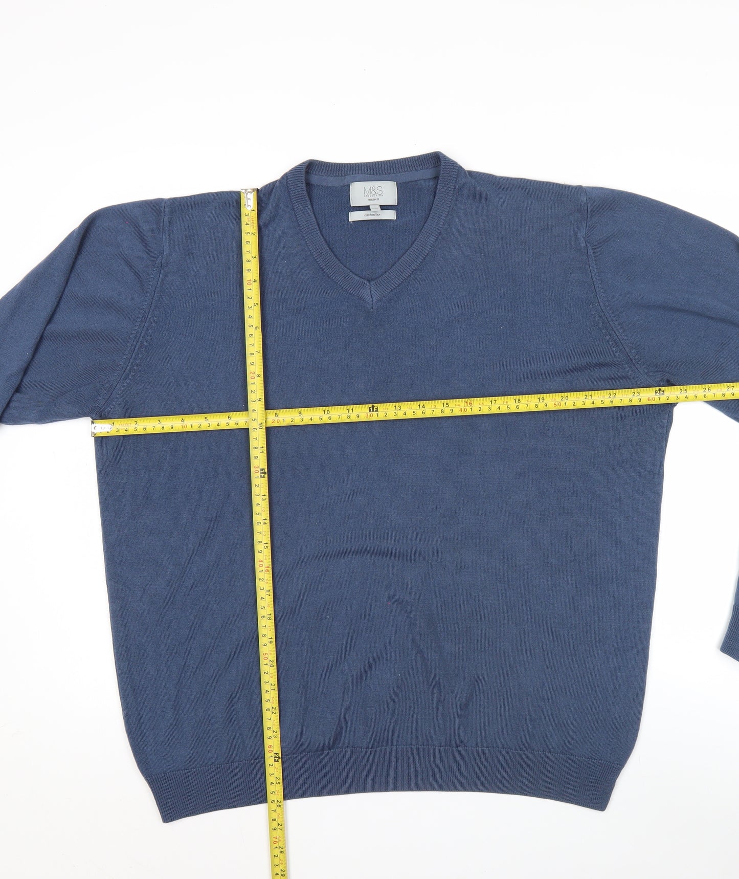 Marks and Spencer Men’s Blue 2XL V-Neck Acrylic Jumper Regular Fit