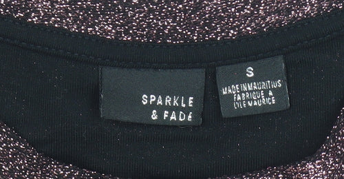 Sparkle & Fade Womens Purple Glitter Cropped Short Sleeve T-Shirt Size S