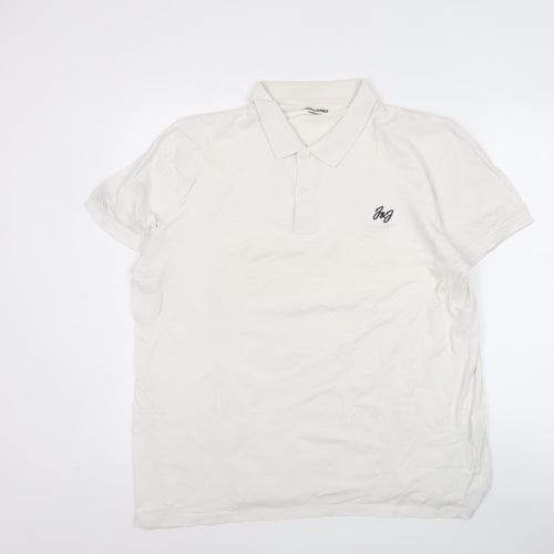 Jack & Jones Men’s White 2XL Short Sleeve Cotton Polo Shirt