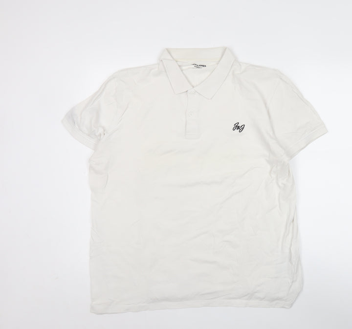 Jack & Jones Men’s White 2XL Short Sleeve Cotton Polo Shirt