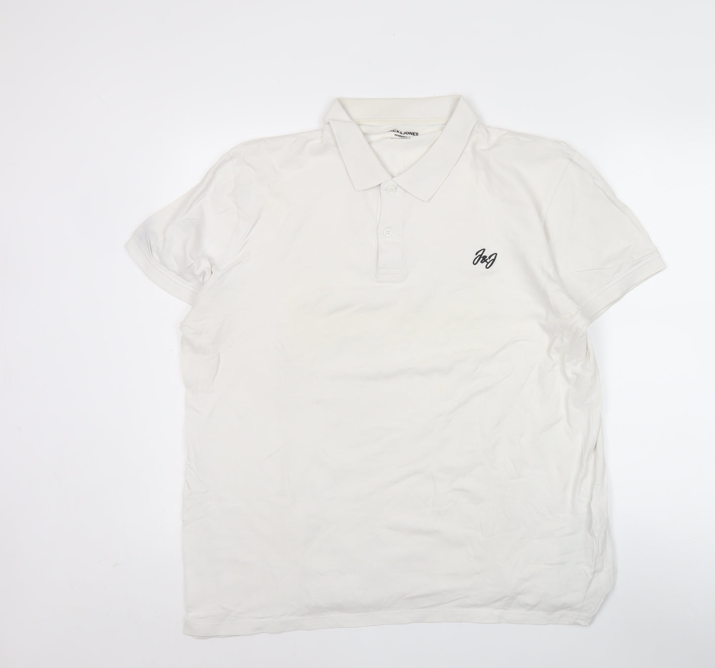 Jack & Jones Men’s White 2XL Short Sleeve Cotton Polo Shirt