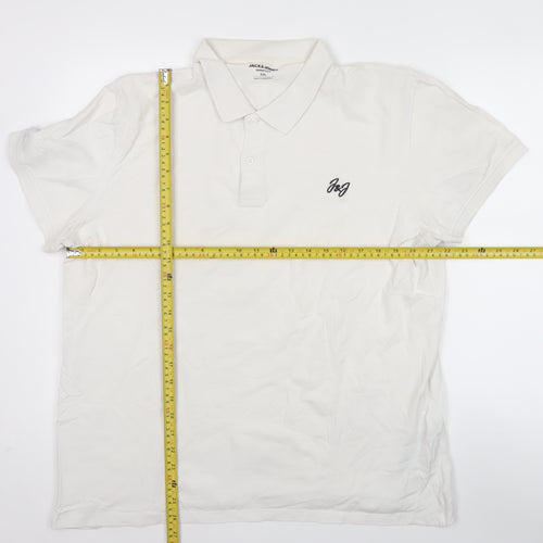 Jack & Jones Men’s White 2XL Short Sleeve Cotton Polo Shirt