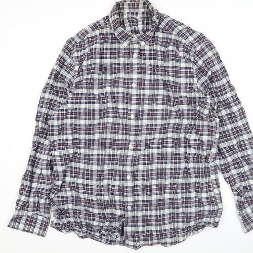 Dunnes Stores Men's Blue Plaid Cotton Regular Fit Long Sleeve Button-Up Shirt Size L