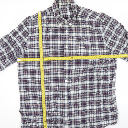 Dunnes Stores Men's Blue Plaid Cotton Regular Fit Long Sleeve Button-Up Shirt Size L