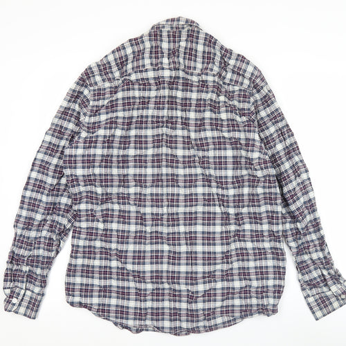 Dunnes Stores Men's Blue Plaid Cotton Regular Fit Long Sleeve Button-Up Shirt Size L
