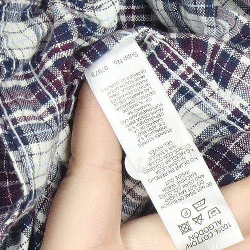 Dunnes Stores Men's Blue Plaid Cotton Regular Fit Long Sleeve Button-Up Shirt Size L