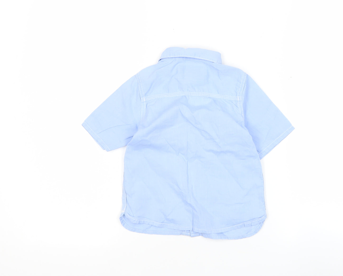 Next Boys Blue Button-Up Short Sleeve Cotton Shirt 2-3 Years