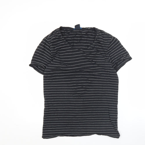 Scotch & Soda Men's Black Striped V-Neck Cotton T-Shirt Size M