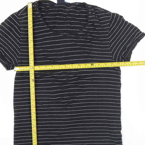 Scotch & Soda Men's Black Striped V-Neck Cotton T-Shirt Size M