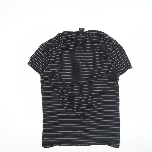 Scotch & Soda Men's Black Striped V-Neck Cotton T-Shirt Size M
