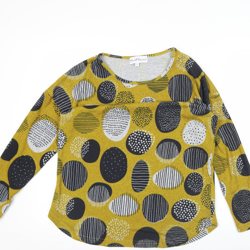 Mudflower Womens Yellow Geometric Long Sleeve Pullover Jumper Size 10
