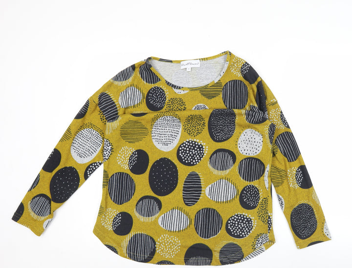 Mudflower Womens Yellow Geometric Long Sleeve Pullover Jumper Size 10
