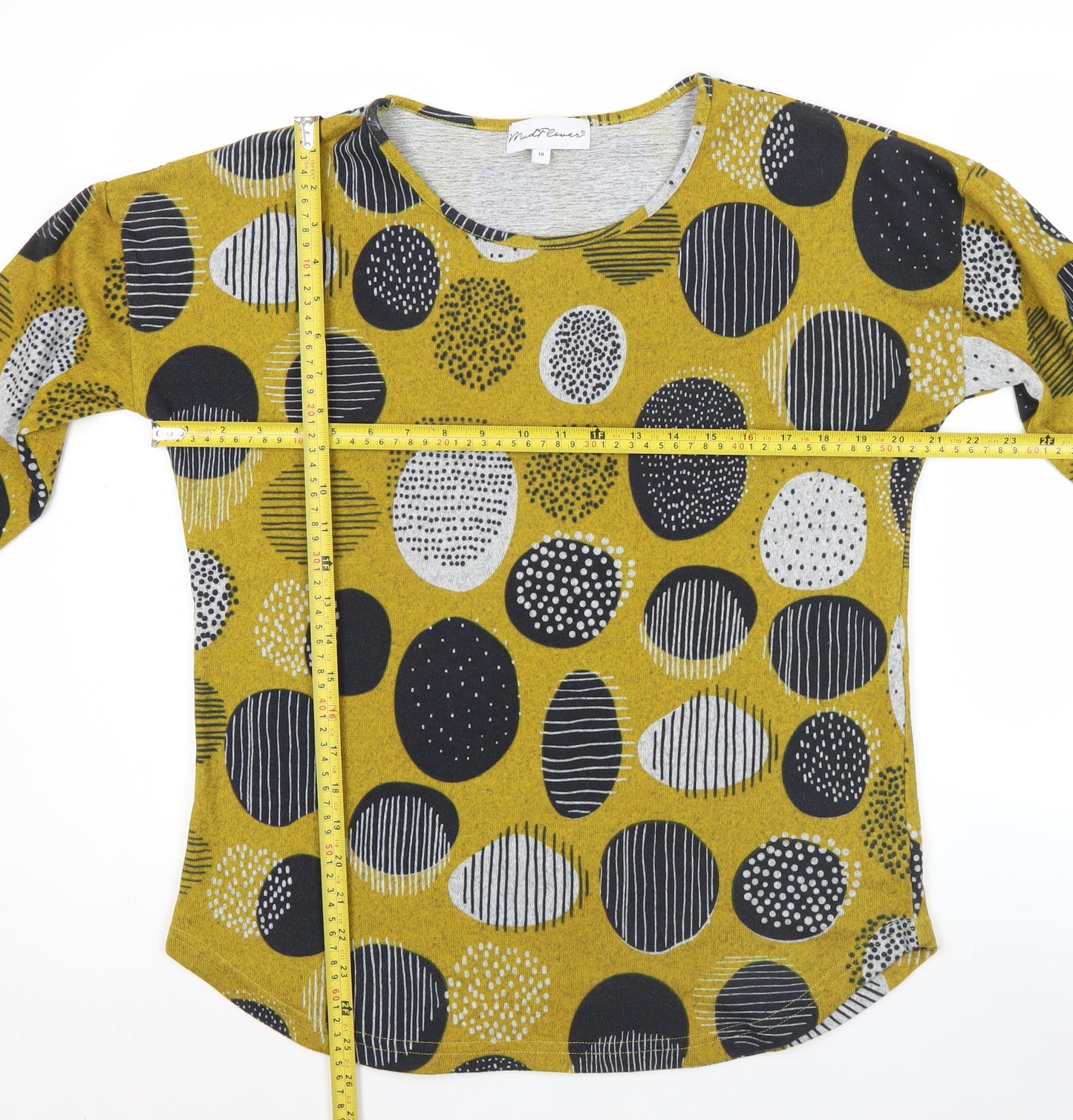 Mudflower Womens Yellow Geometric Long Sleeve Pullover Jumper Size 10