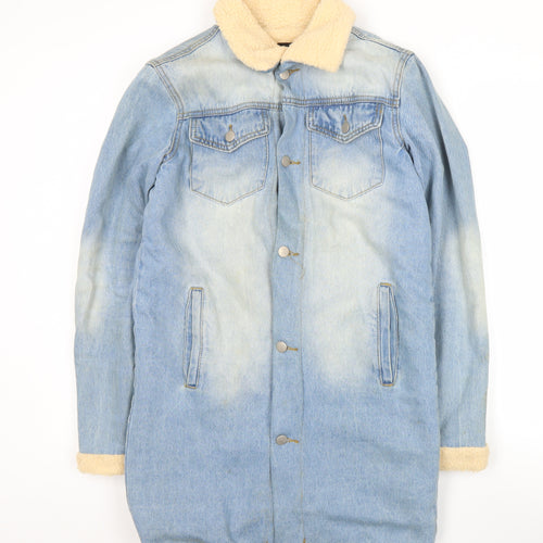 Momokrom Men Blue Denim Long Sherpa Coat Jacket Size S