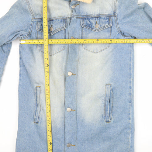 Momokrom Men Blue Denim Long Sherpa Coat Jacket Size S