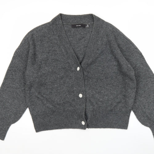 Vero Moda Women Grey V-Neck Button Knit Cardigan Jumper M