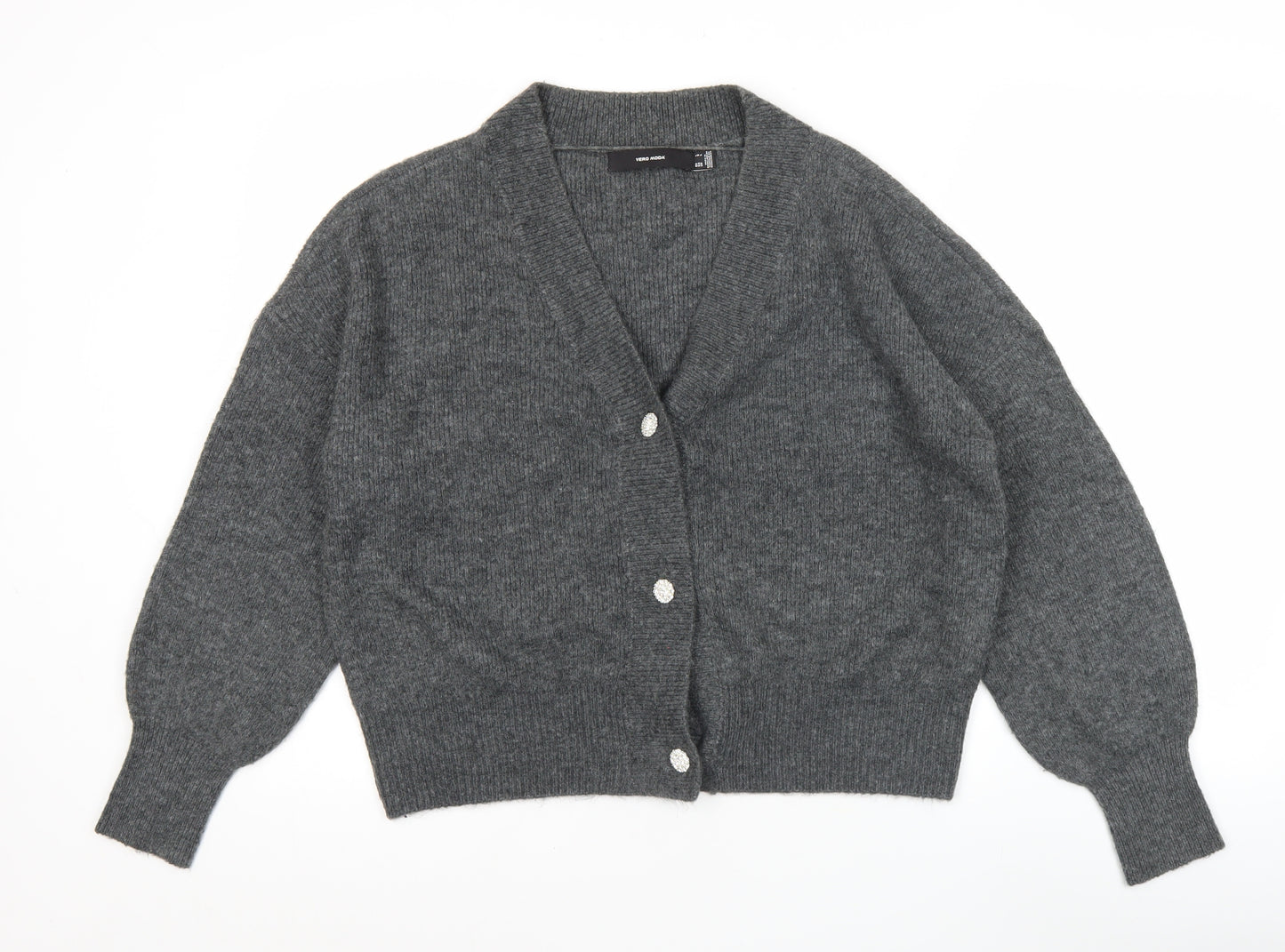 Vero Moda Women Grey V-Neck Button Knit Cardigan Jumper M
