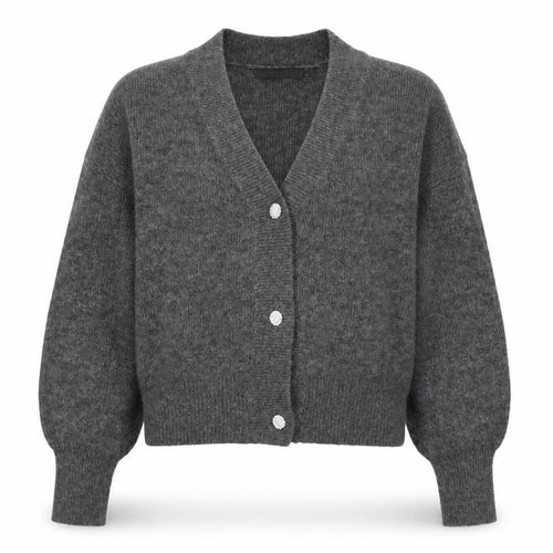 Vero Moda Women Grey V-Neck Button Knit Cardigan Jumper M