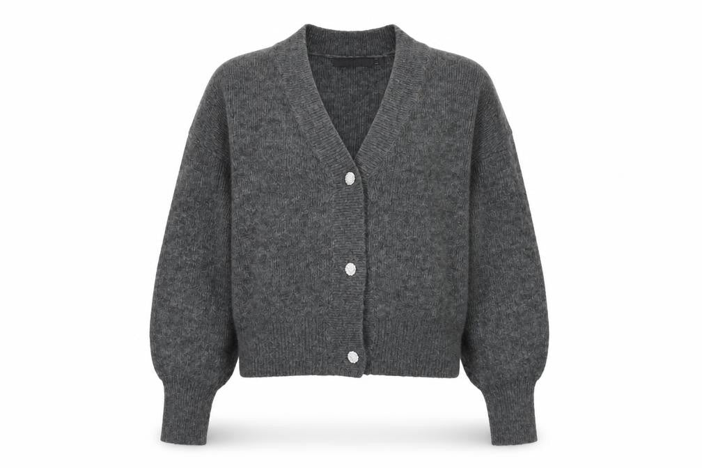Vero Moda Women Grey V-Neck Button Knit Cardigan Jumper M