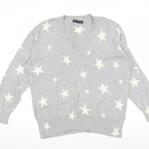 Marks and Spencer Womens Grey Star V-Neck Cotton Jumper Size L