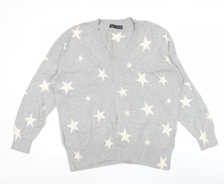 Marks and Spencer Womens Grey Star V-Neck Cotton Jumper Size L