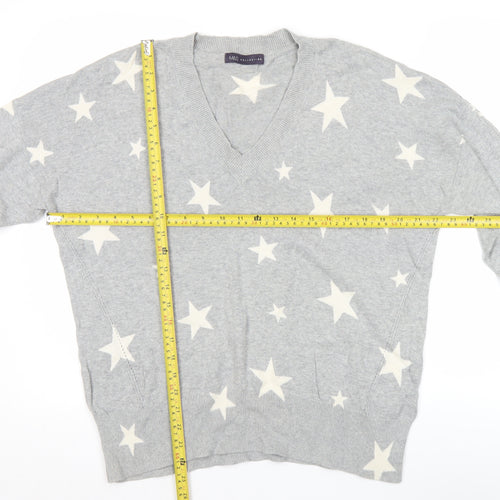 Marks and Spencer Womens Grey Star V-Neck Cotton Jumper Size L
