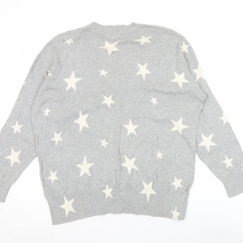Marks and Spencer Womens Grey Star V-Neck Cotton Jumper Size L