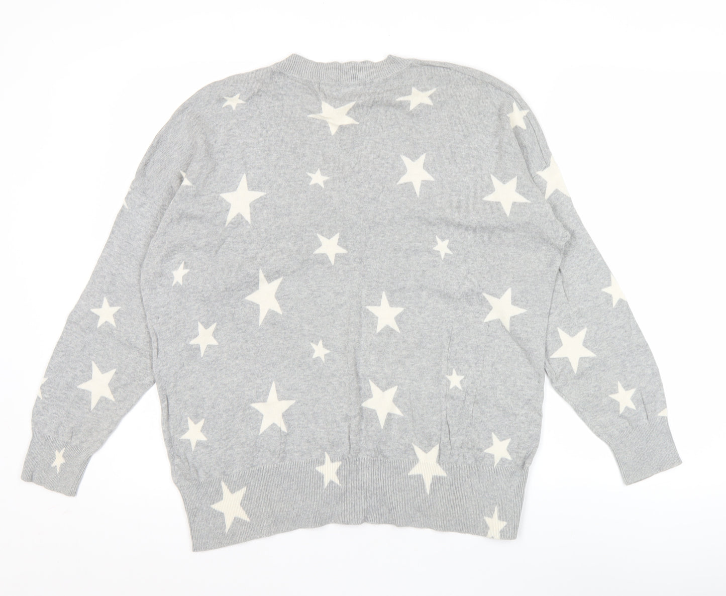 Marks and Spencer Womens Grey Star V-Neck Cotton Jumper Size L