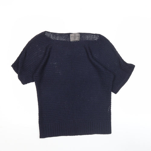 Vero Moda Women Blue Open Knit Short Sleeve Cotton Jumper Size L