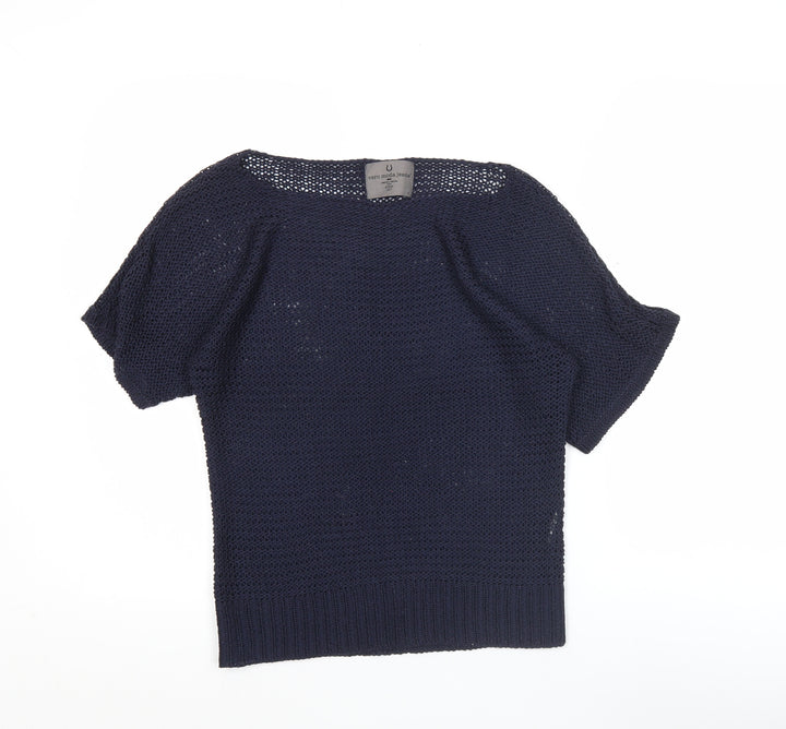 Vero Moda Women Blue Open Knit Short Sleeve Cotton Jumper Size L